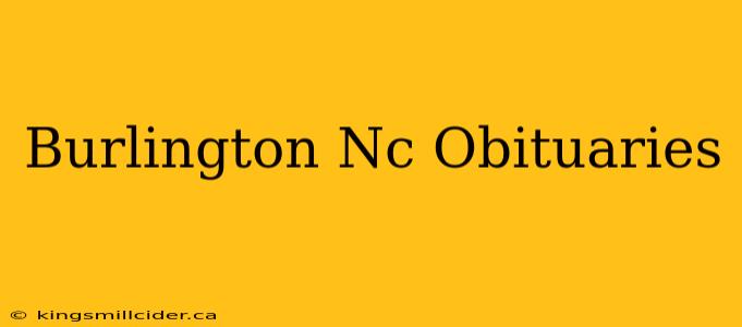 Burlington Nc Obituaries