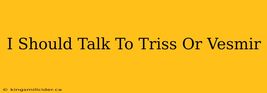 I Should Talk To Triss Or Vesmir