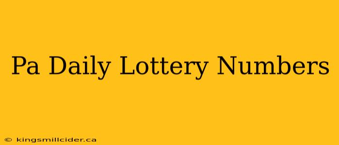 Pa Daily Lottery Numbers