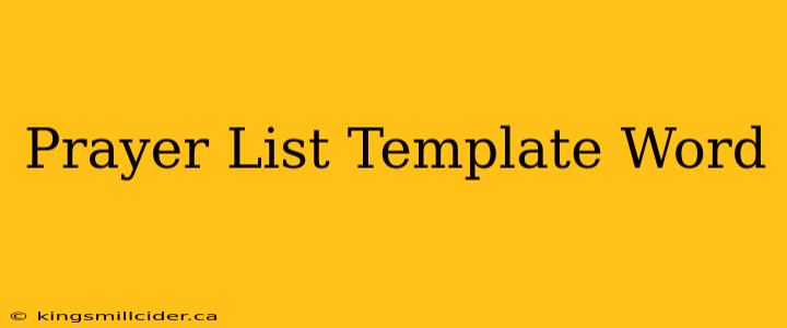 Prayer List Template Word