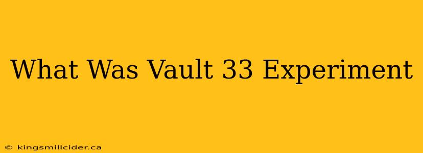 What Was Vault 33 Experiment