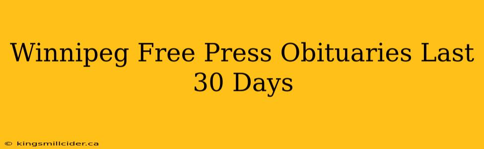 Winnipeg Free Press Obituaries Last 30 Days